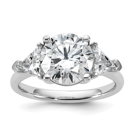14k White Gold 4 1/8 carat Certified Lab Grown Diamond VS/SI+ G+ Round and Triangle Complete Three Stone Engagement Ring