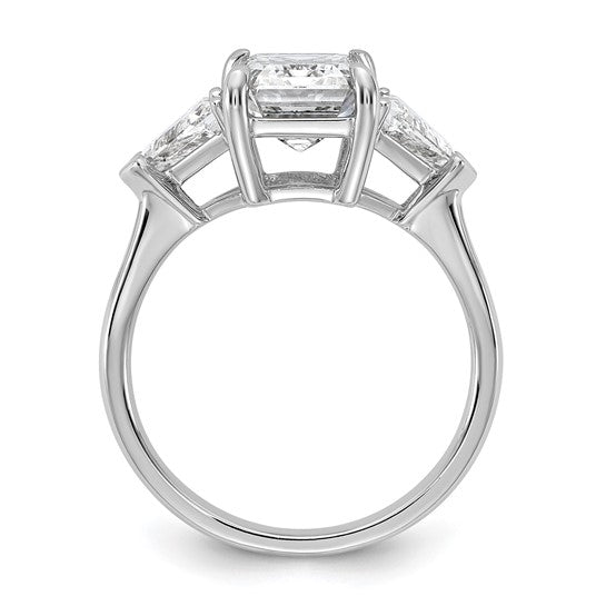 14K White Gold 3 5/8 carat Certified Lab Grown Diamond VS/SI+ G+ Radiant and Triangle Complete Three Stone Engagement Ring