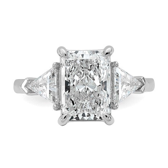 14K White Gold 3 5/8 carat Certified Lab Grown Diamond VS/SI+ G+ Radiant and Triangle Complete Three Stone Engagement Ring