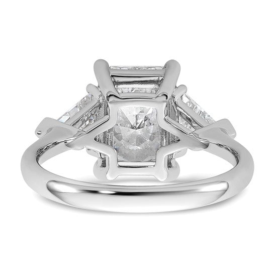 14K White Gold 3 5/8 carat Certified Lab Grown Diamond VS/SI+ G+ Radiant and Triangle Complete Three Stone Engagement Ring