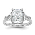 14K White Gold 3 5/8 carat Certified Lab Grown Diamond VS/SI+ G+ Radiant and Triangle Complete Three Stone Engagement Ring