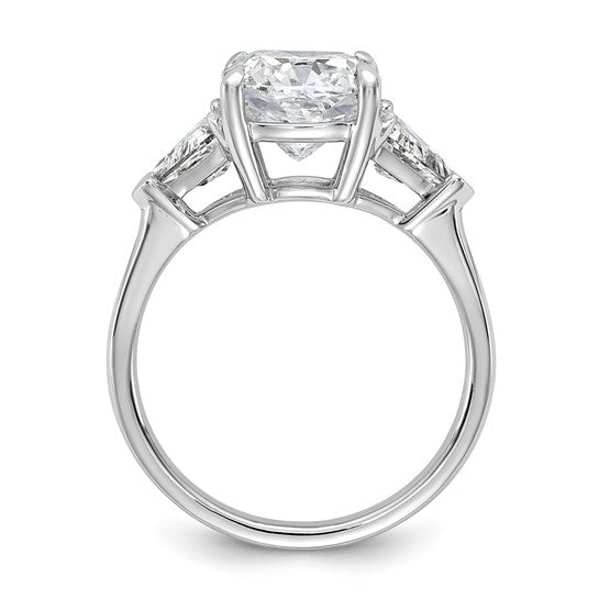 14K White Gold 4 carat Certified Lab Grown Diamond VS/SI+ G+ Cushion and Triangle Complete Three Stone Engagement Ring