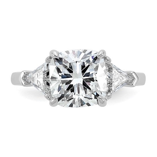 14K White Gold 4 carat Certified Lab Grown Diamond VS/SI+ G+ Cushion and Triangle Complete Three Stone Engagement Ring