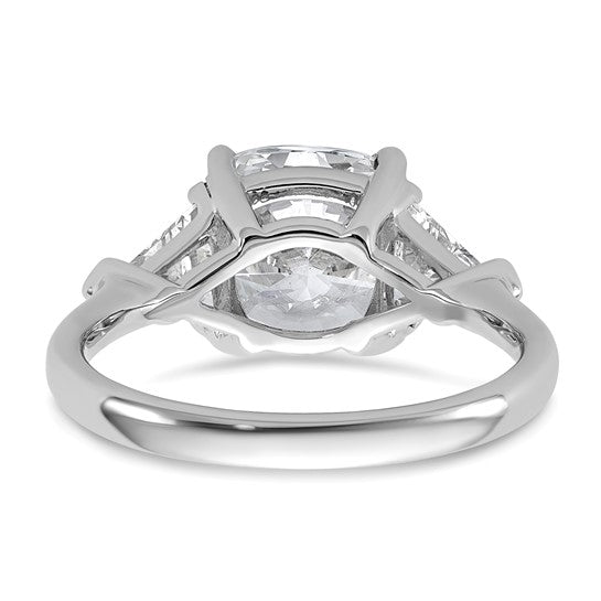 14K White Gold 4 carat Certified Lab Grown Diamond VS/SI+ G+ Cushion and Triangle Complete Three Stone Engagement Ring