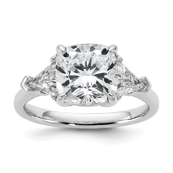 14K White Gold 4 carat Certified Lab Grown Diamond VS/SI+ G+ Cushion and Triangle Complete Three Stone Engagement Ring