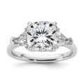 14K White Gold 4 carat Certified Lab Grown Diamond VS/SI+ G+ Cushion and Triangle Complete Three Stone Engagement Ring