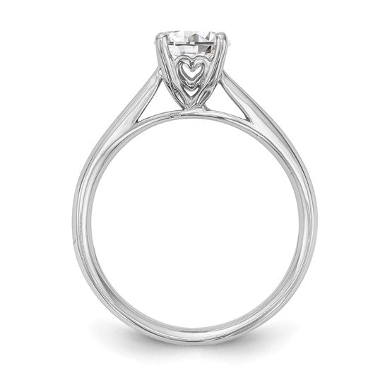 14k White Gold 1 carat (6.50 mm) 4-Prong with Heart Round Solitaire Engagement Ring Mounting