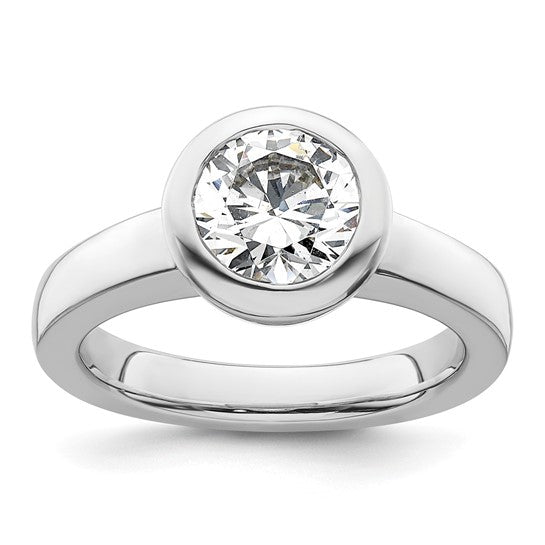 14k White Gold 2 carat (8.20 mm) Bezel Round Solitaire Engagement Ring Mounting