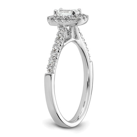 14k White Gold Halo (Holds 1/3 carat (4.8x3.45mm) Emerald-cut Center) 1/4 carat Diamond Semi-mount Engagement Ring
