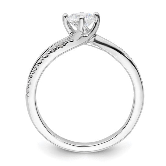 14k White Gold By-Pass (Holds 1/3 carat (4.5mm) Round Center) 1/6 carat Diamond Semi-mount Engagement Ring