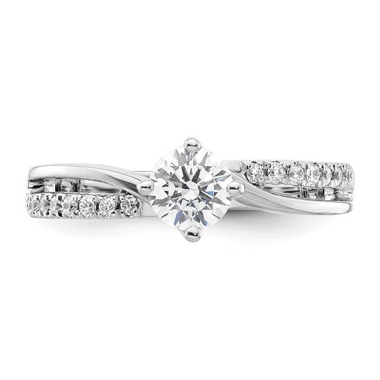 14k White Gold By-Pass (Holds 1/3 carat (4.5mm) Round Center) 1/6 carat Diamond Semi-mount Engagement Ring