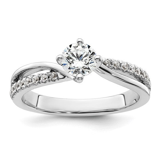 14k White Gold By-Pass (Holds 1/3 carat (4.5mm) Round Center) 1/6 carat Diamond Semi-mount Engagement Ring