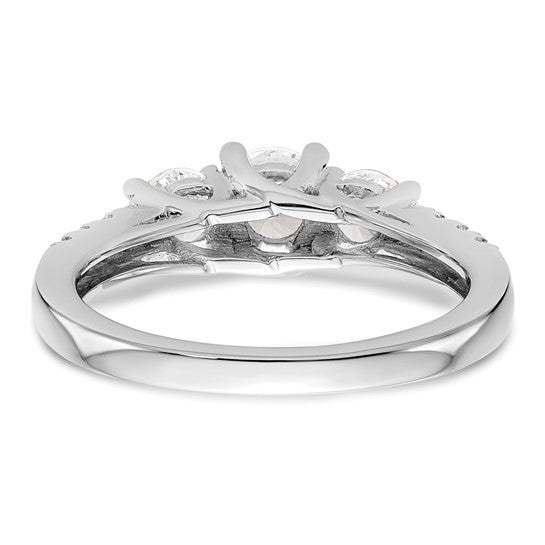 14K White Gold 3-Stone Plus (Holds 1/3 carat (4.5mm) Round Center and (2-3.2mm) Round Sides) Diamond Semi-Mount Engagement Ring
