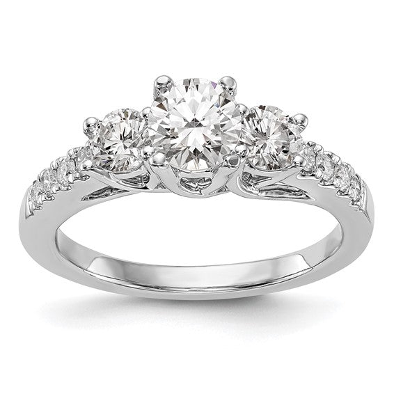 14K White Gold 3-Stone Plus (Holds 1/3 carat (4.5mm) Round Center and (2-3.2mm) Round Sides) Diamond Semi-Mount Engagement Ring