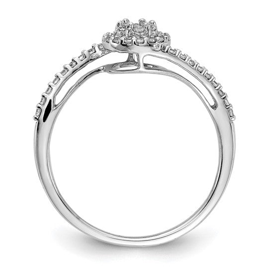 14k White Gold Diamond Cluster Bypass Ring