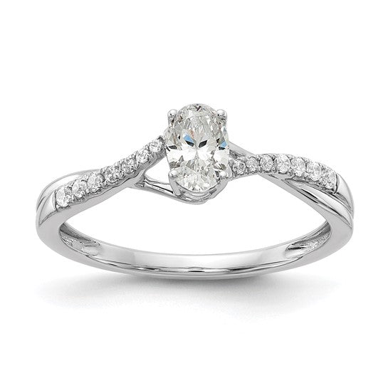 14k White Gold By-Pass (Holds 3/8 carat (5.8x3.8mm) Oval Center) 1/10 carat Diamond Semi-mount Engagement Ring