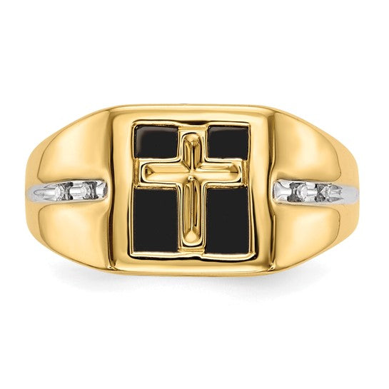 14k Onyx and Diamond Cross Mens Ring