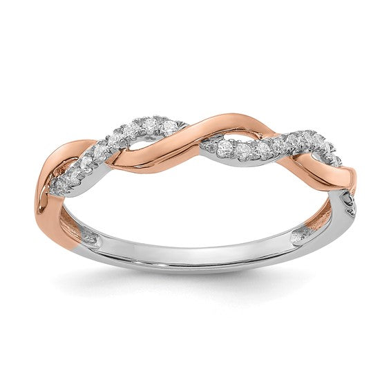 14k Two-tone Rose and White Gold 1/8 carat Lab Grown Diamond VS/SI+ G+ Complete Wedding Band