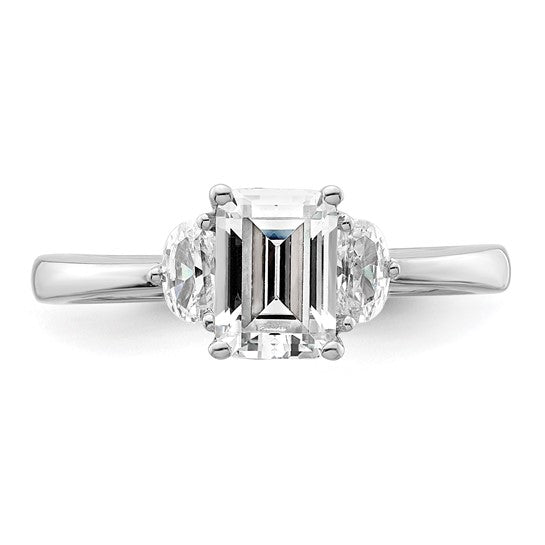 14k White Gold 3 Stone Half Moon/Emerald Semi-Mount Including 2-Half Moon Side Stones Dia Ring