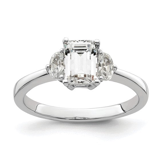 14k White Gold 3 Stone Half Moon/Emerald Semi-Mount Including 2-Half Moon Side Stones Dia Ring