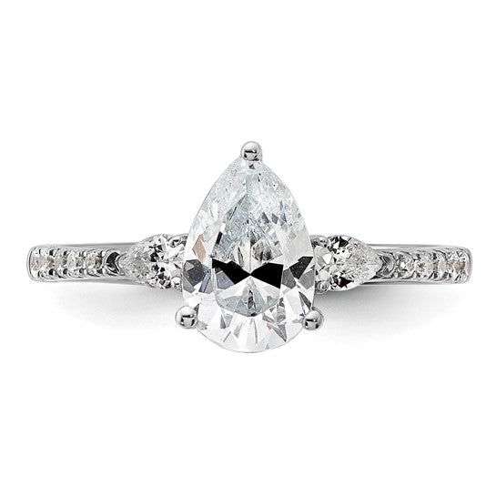 14k White Gold 3 Stone Pear/Pear Center Semi-Mount Including 2-Pear Side Stones Dia Ring