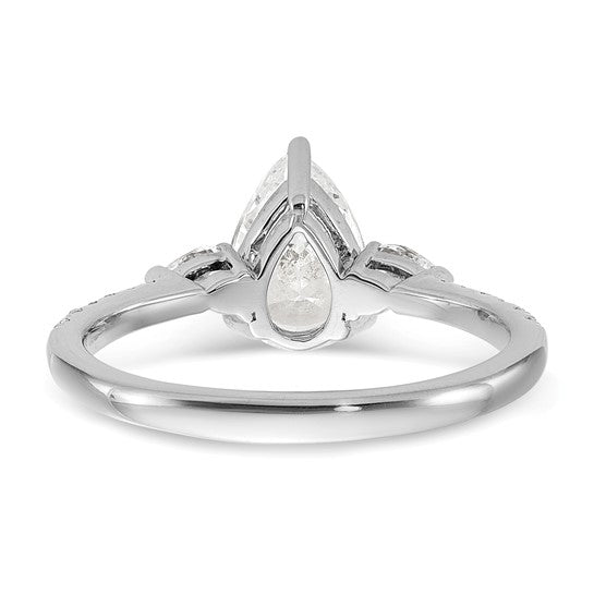 14k White Gold 3 Stone Pear/Pear Center Semi-Mount Including 2-Pear Side Stones Dia Ring
