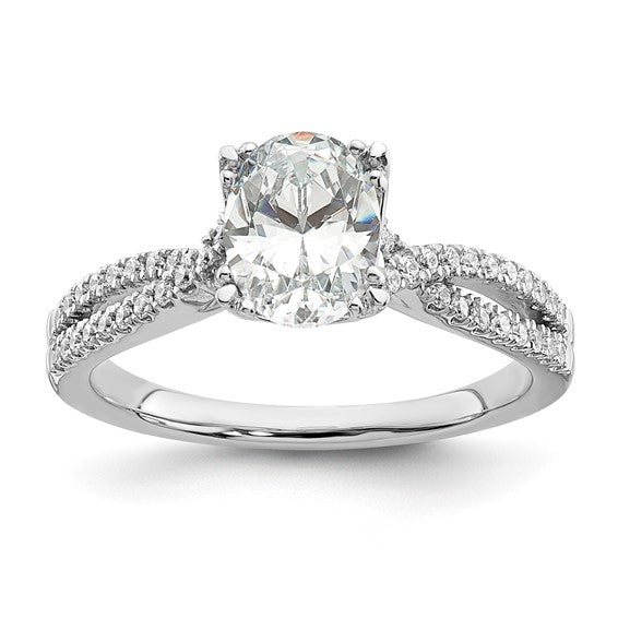 14k White Gold Criss-Cross (Holds 1 carat (8.00x6.1mm) Oval Center) 1/5 carat Diamond Semi-Mount Engagement Ring