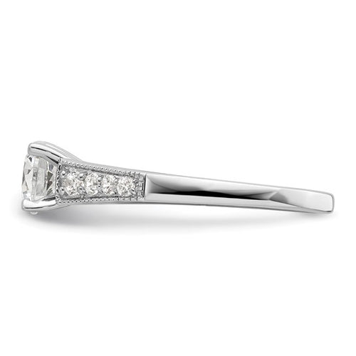 14k White Gold (Holds 1 carat (6.5mm) Round Center) 1/5 carat Diamond Semi-Mount Engagement Ring