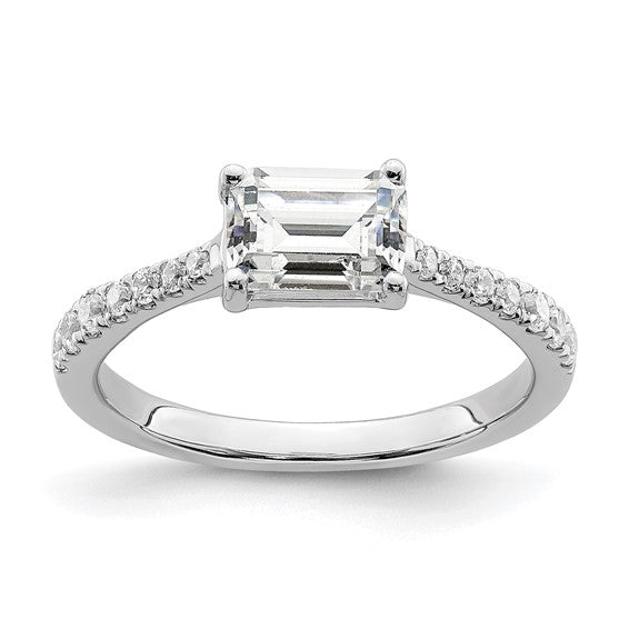 14k White Gold East West (Holds 3/4 carat (6.1x4.5mm) Emerald-cut Center) 1/4 carat Diamond Semi-Mount Engagement Ring