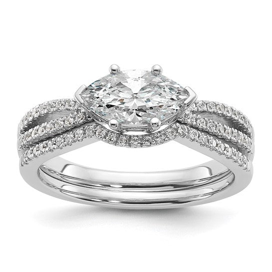 14k White Gold East West (Holds 3/4 carat (9.2x5.00mm) Marquise Center) 1/8 carat Diamond Semi-Mount Engagement Ring