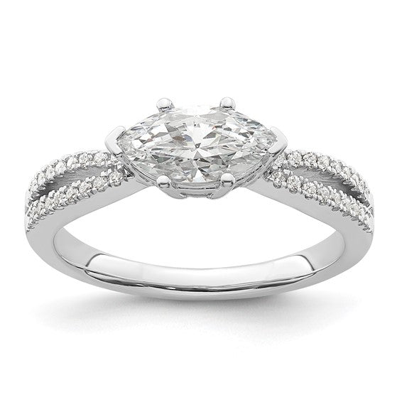 14k White Gold East West (Holds 3/4 carat (9.2x5.00mm) Marquise Center) 1/8 carat Diamond Semi-Mount Engagement Ring
