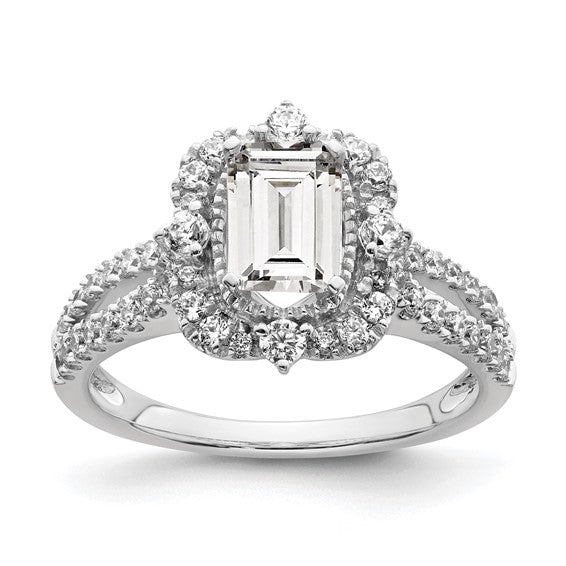 14k White Gold Vintage Halo (Holds 1 carat (6.9x5.2mm) Emerald-cut Center) 5/8 carat Diamond Semi-Mount Engagement Ring