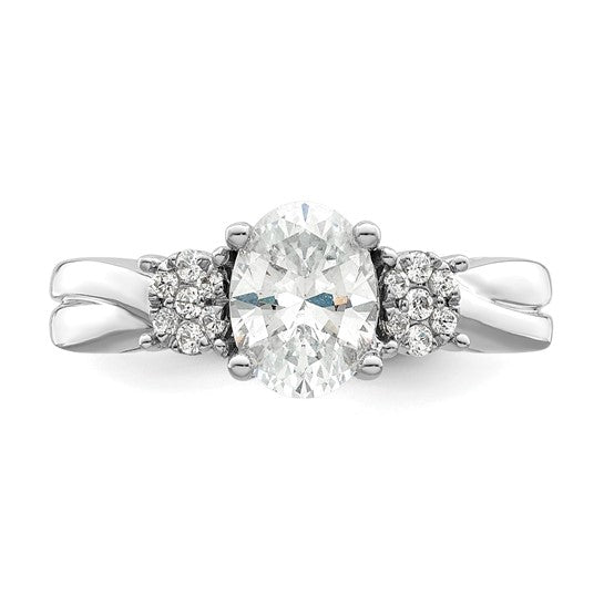 14k White Gold 1/8 carat Lab Grown Diamond VS/SI+ G+ 1 carat Center Oval Semi Mount Engagement Ring
