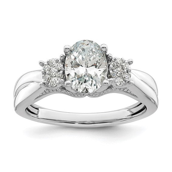 14k White Gold 1/8 carat Lab Grown Diamond VS/SI+ G+ 1 carat Center Oval Semi Mount Engagement Ring