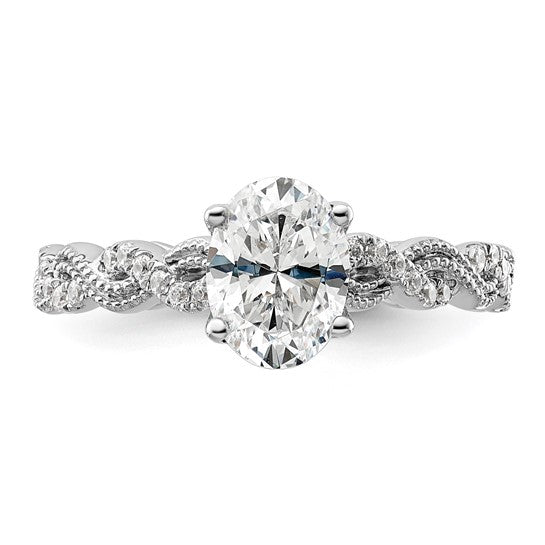 14k White Gold 1/5 carat Lab Grown Diamond VS/SI+ G+ 1 carat Center Oval Semi Mount Engagement Ring