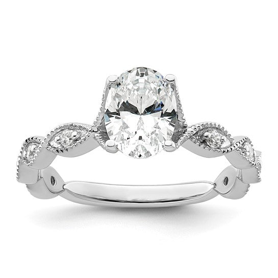 14k White Gold 1/8 carat Lab Grown Diamond VS/SI+ G+ 1 carat Center Oval Semi Mount Engagement Ring