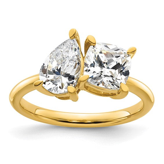 14k Two Stone 1 carat Pear and 1 carat Cushion Ring Mounting
