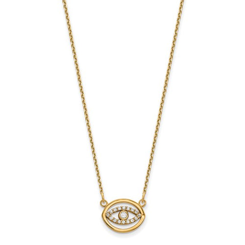 14k Polished 1/10 carat Diamond Halo Evil Eye 18 inch Necklace