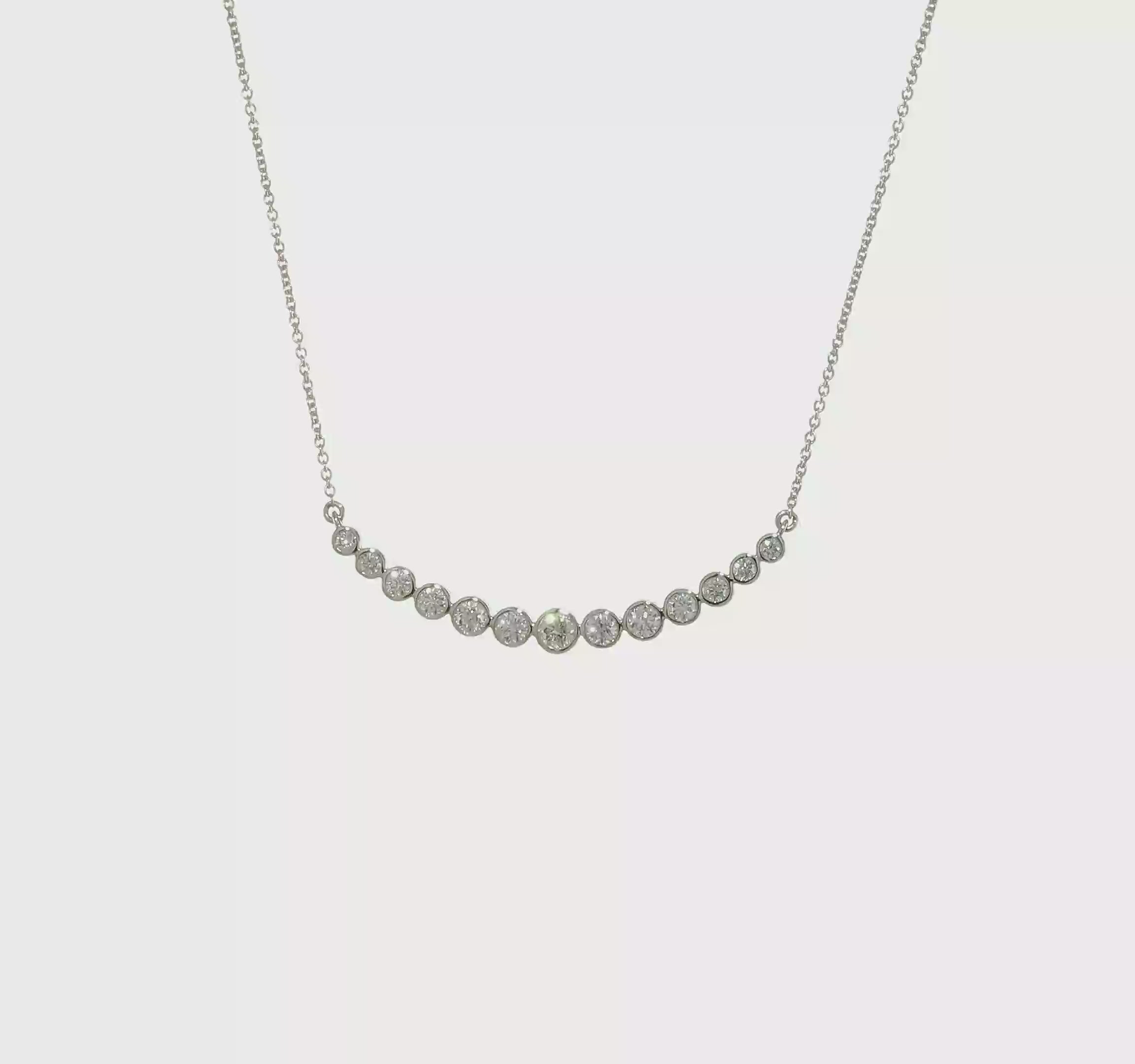True Origin 14K White Gold 3/4 carat Lab Grown Diamond VS+ F+ 18 in Complete Graduated Curved Bar Necklace