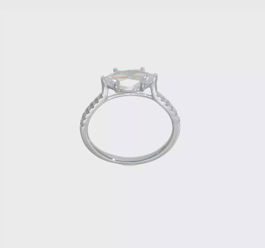 14k White Gold East West (Holds 1 carat (10.5x5.6mm) Marquise Center) 1/5 carat Diamond Semi-Mount Engagement Ring