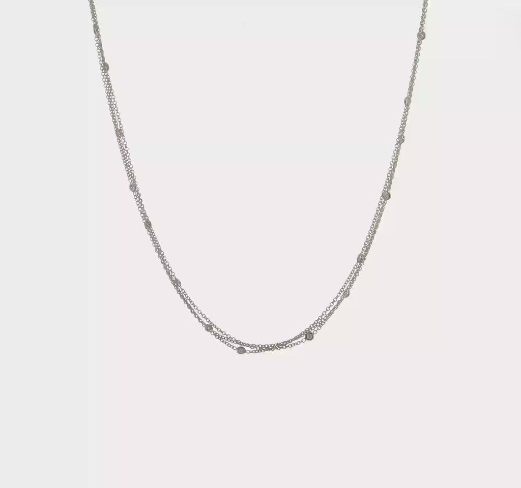 Herco 18K White Gold Diamond 3 Strand 18 inch Necklace