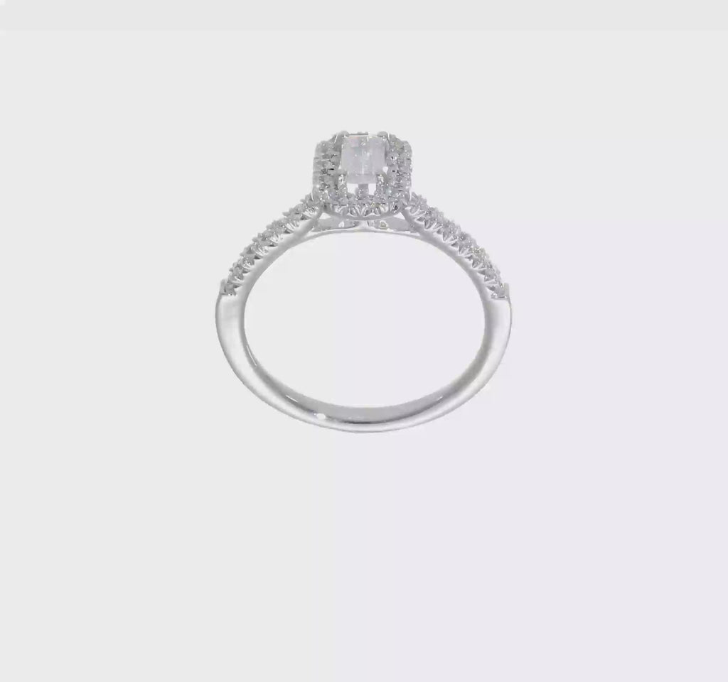 14k White Gold Halo (Holds 1/3 carat (4.8x3.45mm) Emerald-cut Center) 1/4 carat Diamond Semi-mount Engagement Ring